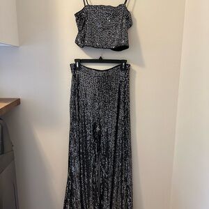 Black sequin pant set , crop top and flair legged pants